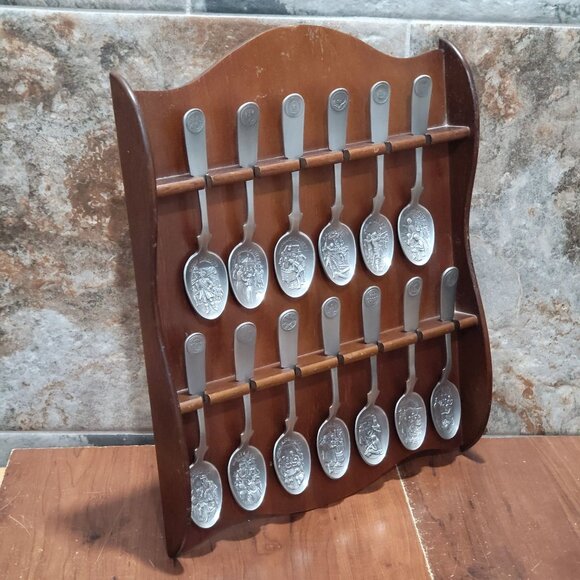 American Colonies 13 Original State Pewter Spoon Wooden Display Rack - Picture 5 of 15